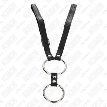 Anello doppio in metallo e cintura in pelle 112 cm per controllo e piacere